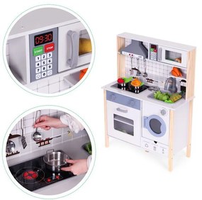 Bucătărie realistă pentru copii din lemn cu lumină LED, sunete și accesorii