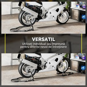 HOMCOM Set de 2 Suporturi Reglabile pentru Motocicletă, Tip Triunghi, din Oțel, Negru | Aosom Romania