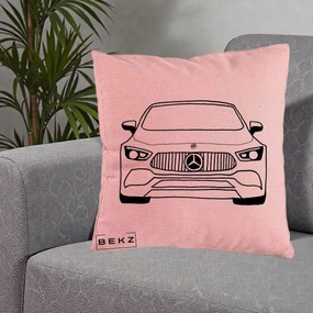 Perna Personalizata Mercedes-Benz Fata Linie, 40x40 cm, Roz, Husa Detasabila, Perna Inclusa, BEKZ®