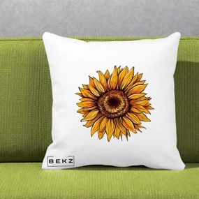 Perna Decorativa Floarea Soarelui Vibranta, 40x40 cm, Alba Mata, Husa Detasabila, Perna Inclusa, BEKZ®