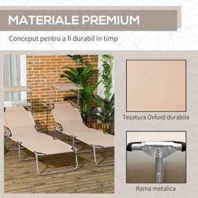 Outsunny Sezlong pentru Gradina cu Baldachin Reglabil, Sezlong pentru Plaja Pliabil Rabatabil pe 4 Niveluri, Bej | Aosom Romania