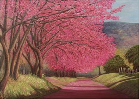 Tablou pe sticlă cu copaci înfloriți (70x50 cm)