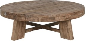 Măsuță de cafea rotundă din lemn de tec reciclat, natur, cu picioare masive, finisaj natural, 45 x 140 cm, „Tanor” – Ethnic Collections
