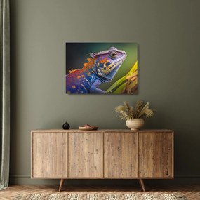Tablou pe sticlă - Iguana colorată (70x50 cm)