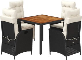 vidaXL Set mobilier de grădină cu perne, 5 piese, negru, poliratan