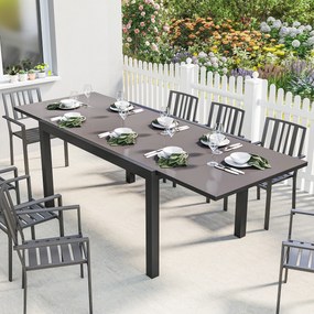 Outsunny Masă de Grădină Extensibilă pentru 8-10 Persoane 140/240x90 cm, Masă de Dining Extensibilă cu Blat din Sticlă Securizată, Masă de Exterior pentru Terasă, Balcon, Negru | Aosom Romania