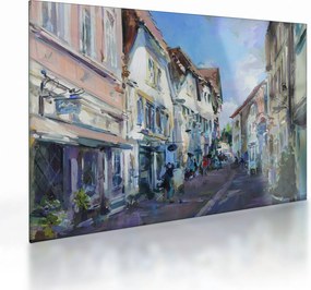 Tablou pe sticlă - Strada orașului vechi, pictură acrilică (70x50 cm)