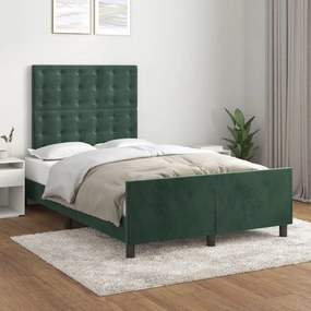 3125992 vidaXL Cadru de pat cu tăblie, verde închis, 120x200 cm, catifea