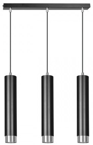 Lustra moderna liniara neagra cu 3 pendule cu detalii chrome Kibo