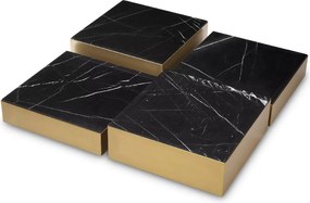 Set de 4 masute de cafea design LUX Esposito, alama periata/ marmura neagra