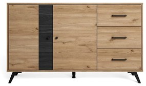 Comodă negru/natural joasă cu aspect de lemn de stejar 136x81 cm Natura – Marckeric