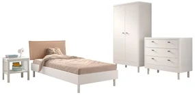 Această combinație FORREST BEECH constă dintr-un pat (90 x 200 cm), o noptieră, un dulap cu 2 uși și o comodă cu 3 sertare.