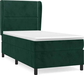 vidaXL Pat box spring cu saltea, verde închis, 100x200 cm, catifea