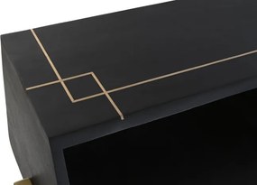 Birou cu sertare din lemn masiv de mango negru și metal, 93,5 x 119 x 70 cm, „Glint”