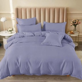 Lenjerie de pat cu elastic, tesatura tip finet, uni, pat 2 persoane, lila, 6 piese, FNE-170