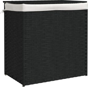 vidaXL Coș de rufe cu 2 secțiuni, negru, 53x35x57 cm, poliratan
