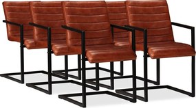 vidaXL Scaune de bucătărie, 6 buc., maro, piele naturală