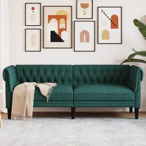 Canapea Chesterfield cu 3 locuri, verde inchis, material textil