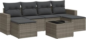 vidaXL Set canapele de grădină, 7 piese, cu perne, gri, poliratan