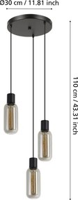 Eglo 901004 - Lustră suspendată pe cablu MAIONE 3xE27/4W/230V negru/fumuriu