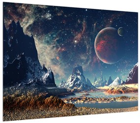 Tablou cu peisaj montan cu planete (70x50 cm), în 40 de alte dimensiuni noi