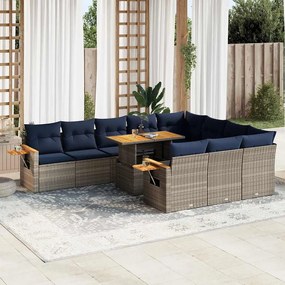 vidaXL Set canapele grădină perne 11 piese, gri, poliratan/lemn acacia
