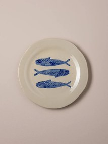 Farfurie din ceramică cu sardine albastre, Ø22 cm
