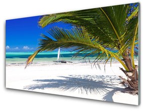 Tablou pe sticla Palm Beach Peisaj Alb Brun Verde