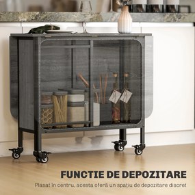 HOMCOM Masă Pliabilă, Rabatabilă pentru 4-6 Persoane cu Raft și 6 Roți, din Lemn și Metal, 130x80x74 cm, Gri | Aosom Romania
