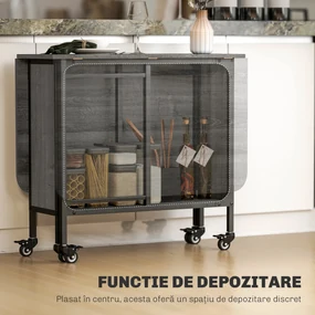 HOMCOM Masă Pliabilă, Rabatabilă pentru 4-6 Persoane cu Raft și 6 Roți, din Lemn și Metal, 130x80x74 cm, Gri | Aosom Romania