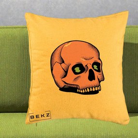 Perna Decorativa Craniu Roz Tatoo Art Halloween, 40x40 cm, Galben, Husa Detasabila, Perna Inclusa, BEKZ®