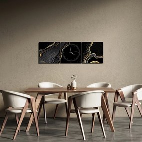 Tablou - Marmură negru - auriu (cu ceas) (90x30 cm)