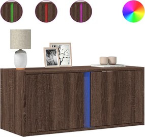 vidaXL Comodă TV de perete cu lumini LED, stejar maro, 80x31x35 cm