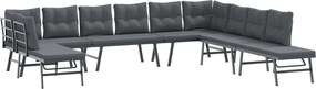 vidaXL Bănci de grădină cu perne 7 buc negru oțel vopsit electrostatic