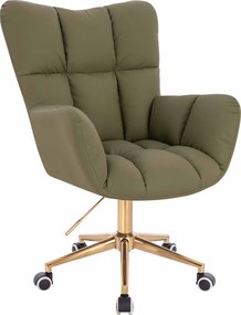 HR650K Scaun Khaki Piele Ecologica Premium Soft cu Bază Aurie