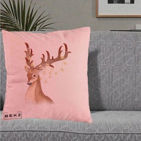 Perna Decorativa Ren cu Luminite de Craciun, 40x40 cm, Roz, Husa Detasabila, Perna Inclusa, BEKZ®