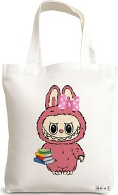 Sacosa de Panza pentru Cumparaturi, Geanta Tote, model Labubu 28 38 x 34.5 cm, Alba, BEKZ®