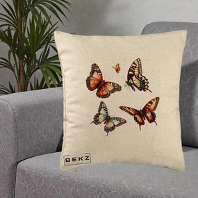 Perna Decorativa Colectie Fluturi Multicolori, 40x40 cm, Bej, Husa Detasabila, Perna Inclusa, BEKZ®