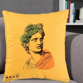 Perna Decorativa Bust Grec Vaporwave, 40x40 cm, Galben, Husa Detasabila, Perna Inclusa, BEKZ®