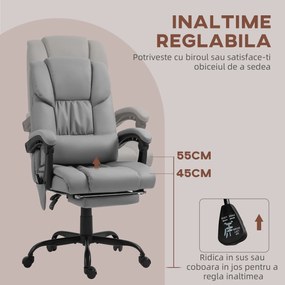 Vinsetto Fotoliu Reglabil pe Înălțime cu Tetieră și Suport pentru Picioare din Piele Artificială, 66x75x112-122 cm, Gri | Aosom Romania