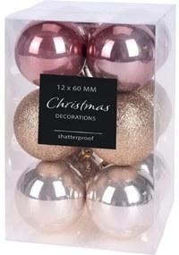 Set ornamente de Crăciun, Agira 12 buc., roz, diam. 6 cm