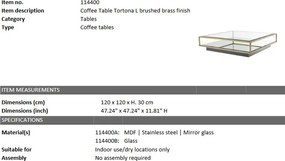 Masuta de cafea design elegant LUX Tortona L, alama 114400 HZ