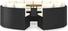 vidaXL Set mobilier de grădină cu perne, 9 piese, negru, poliratan