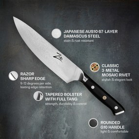 Seria japoneză Alpha-Royal, cuțitul bucătarului șef 8”, oțel damasc