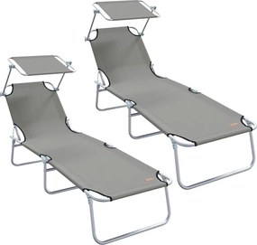 vidaXL Șezlong 2 pcs Gri 58 x 188 x 77cm Poliester