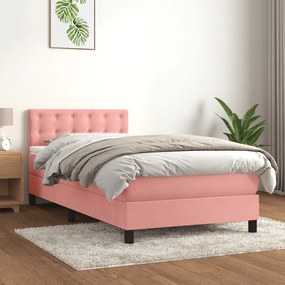 3141532 vidaXL Pat box spring cu saltea, roz, 100x200 cm, catifea