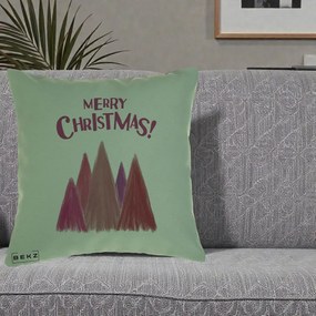 Perna Decorativa Merry Christmas Brazi Roz, 40x40 cm, Verde, Husa Detasabila, Perna Inclusa, BEKZ®