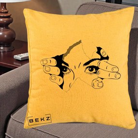 Perna Decorativa Ochi care Rup Suprafata, 40x40 cm, Galben, Husa Detasabila, Perna Inclusa, BEKZ®