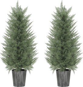 HOMCOM Set de 2 chiparoși artificiali mari 90cm plantă artificială din plastic în ghiveci 15 x 15 x 90 cm Grün | Aosom Romania