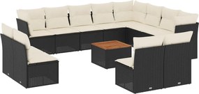 vidaXL Set mobilier de grădină cu perne, 13 piese, negru, poliratan